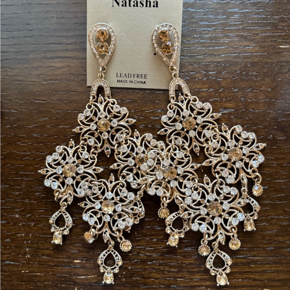 Natasha Couture Gold and Silver Floral Drop Earrings - Picture 2 of 4
